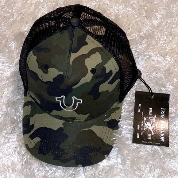 True Religion Men’s Camo White Outline HS Trucker Hat